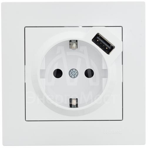 Розетка 1-м СП Vesna с заземл. с заряд. устройством USB механизм бел. LEZARD 742-0288-181