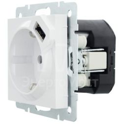 Розетка 1-м СП Vesna с заземл. с заряд. устройством USB механизм бел. LEZARD 742-0288-181