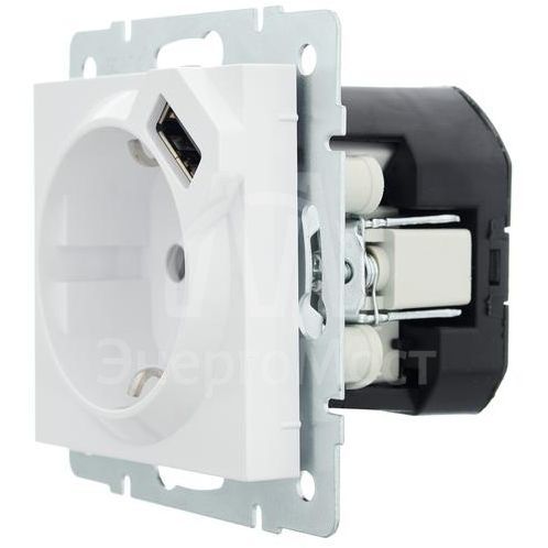 Розетка 1-м СП Vesna с заземл. с заряд. устройством USB механизм бел. LEZARD 742-0288-181