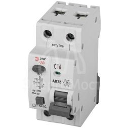 Выключатель автоматический дифференциального тока 1P+N C16 30мА тип АC защита 230В АВДТ 4.5кА PRO D32E2C16АC30P АД32 электронное Эра Б0057351
