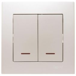 Выключатель 2-кл. СП Vesna с индикацией механизм жемчуж./бел. перламутр. LEZARD 742-3088-112