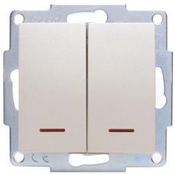 Выключатель 2-кл. СП Vesna с индикацией механизм жемчуж./бел. перламутр. LEZARD 742-3088-112
