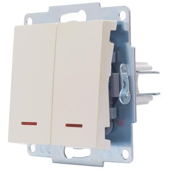 Выключатель 2-кл. СП Vesna с индикацией механизм жемчуж./бел. перламутр. LEZARD 742-3088-112