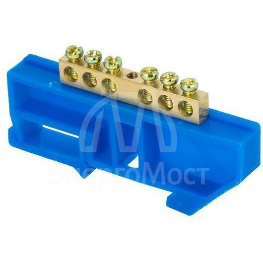 Шина нулевая N 6х9 6 отверстий синий изолятор на DIN-рейку латунь розн. стикер PROxima EKF sn0-63-06-d-r