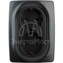 Розетка 2-м СП Эра12 12-2106-05 16А IP20 16AX 250В 2х2P+E Schuko антрацит Эра Б0031232