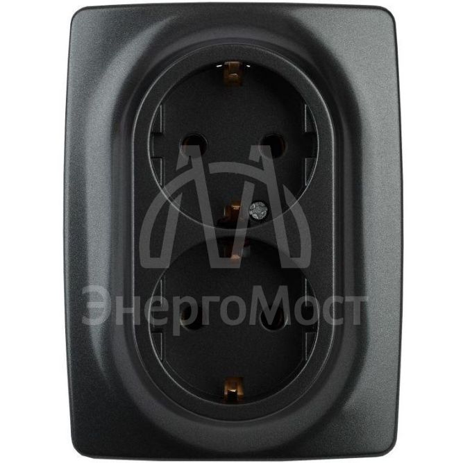 Розетка 2-м СП Эра12 12-2106-05 16А IP20 16AX 250В 2х2P+E Schuko антрацит Эра Б0031232