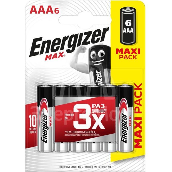 Элемент питания алкалиновый MAX LR03/286 BL6 (6/72/15552) (блист.6шт) Energizer E301532701