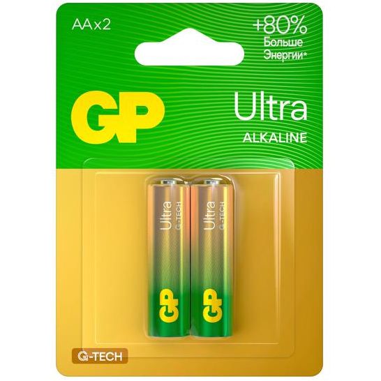 Элемент питания алкалиновый AA/LR6 1.5В Ultra Alkaline G-Tech 15AUA21-2CRSBC2 20/80 (блист.2шт) GP 1229