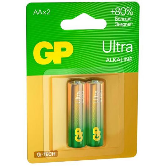 Элемент питания алкалиновый AA/LR6 1.5В Ultra Alkaline G-Tech 15AUA21-2CRSBC2 20/80 (блист.2шт) GP 1229