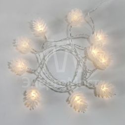 Гирлянда светодиодная &amp;quot;Шишки&amp;quot; 1.5м 10LED тепл. бел. провод прозр. 2хAA (батарейки не в комплекте) Neon-Night 303-098