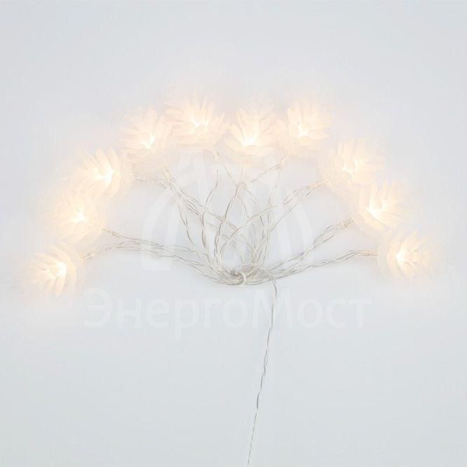 Гирлянда светодиодная &amp;quot;Шишки&amp;quot; 1.5м 10LED тепл. бел. провод прозр. 2хAA (батарейки не в комплекте) Neon-Night 303-098