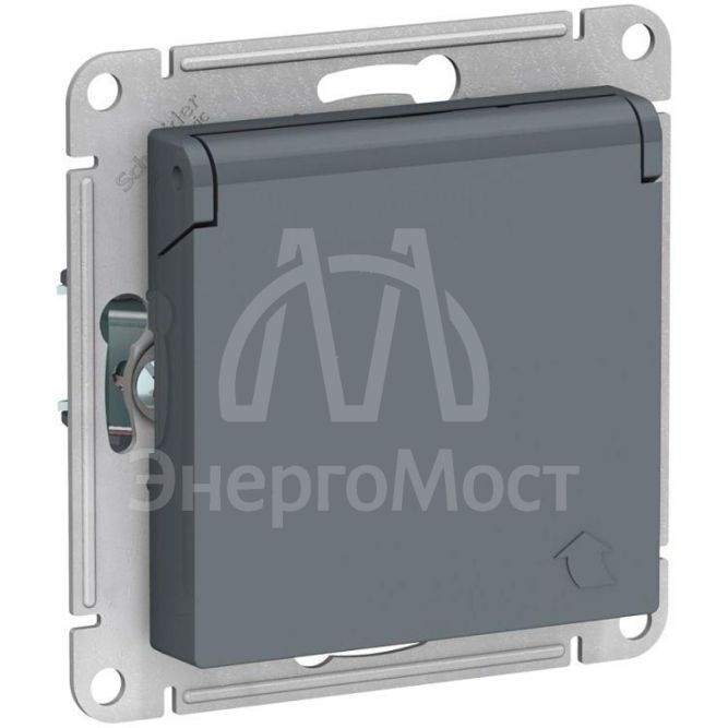 Механизм розетки 1-м СП AtlasDesign 16А IP20 с заземл. защ. шторки с крышкой грифель SchE ATN000746