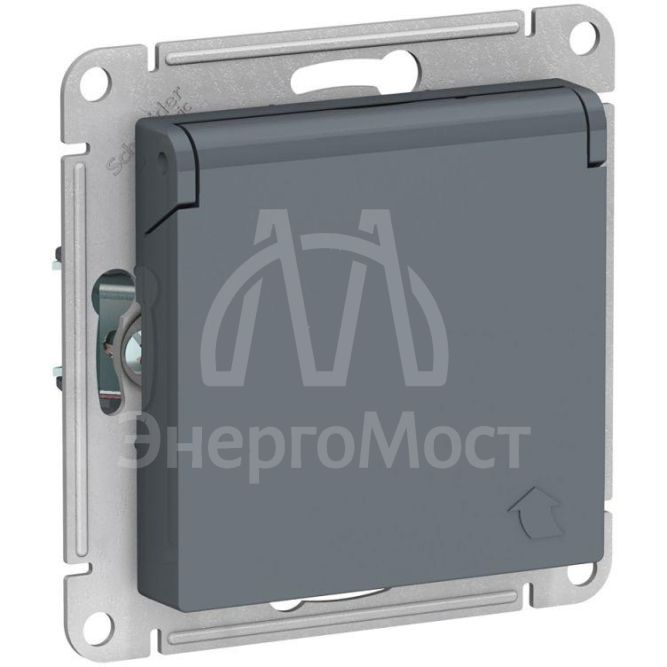 Механизм розетки 1-м СП AtlasDesign 16А IP20 с заземл. защ. шторки с крышкой грифель SchE ATN000746