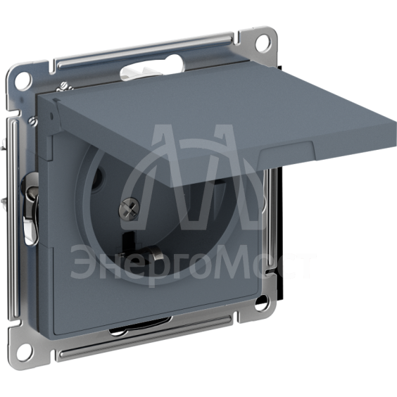 Механизм розетки 1-м СП AtlasDesign 16А IP20 с заземл. защ. шторки с крышкой грифель SchE ATN000746