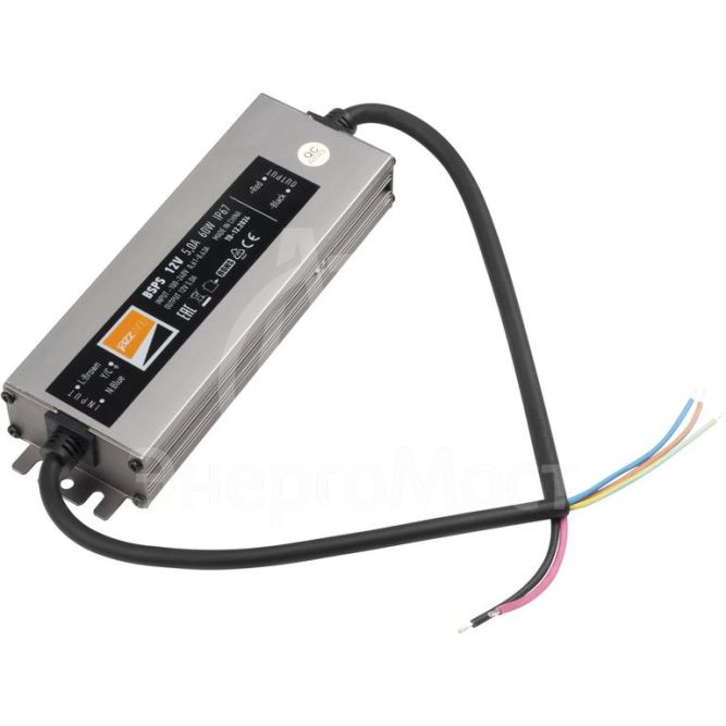 Блок питания для светодиодной ленты 60Вт 5А 12В IP67 BSPS влагозащ. метал. JazzWay 3329273A