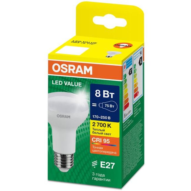 Лампа светодиодная LED G4 Value LVR6375 8W/927 CRI95 8Вт 2700К 800лм грибовидная матов. E27 170-250В OSRAM 4610590511730