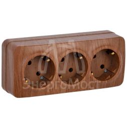 Розетка 3-м ОП GLORY РС23-3-ХД 16А с заземл. дуб IEK ERH31-K24-16