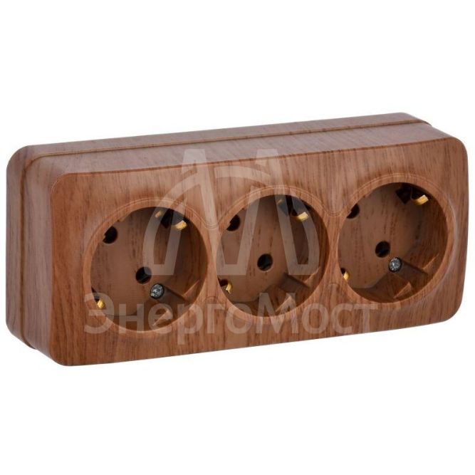 Розетка 3-м ОП GLORY РС23-3-ХД 16А с заземл. дуб IEK ERH31-K24-16