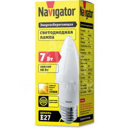 Лампа светодиодная 94 493 NLL-C37-7-230-2.7K-E27-FR 7Вт свеча 2700К тепл. бел. E27 500лм 176-264В Navigator 94493