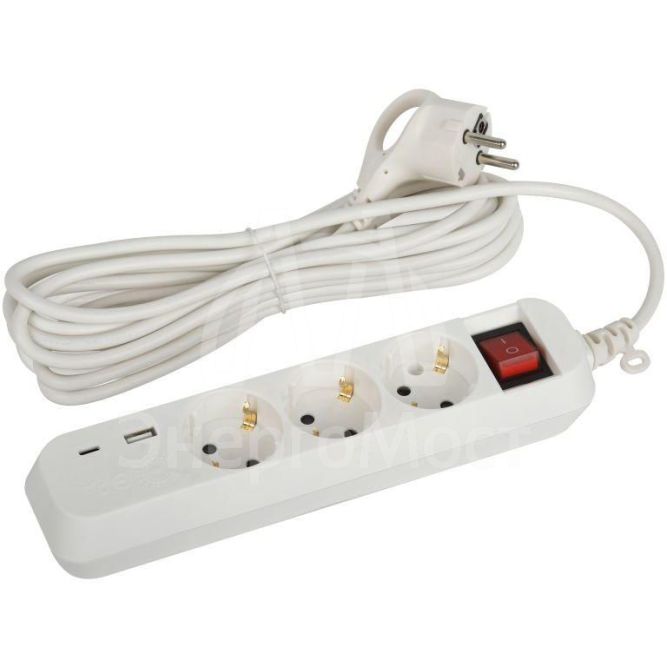 Удлинитель 3х5м с заземл. 10А 1xUSBA+1xUSBC с выкл. UB-3es-5m-USB Эра Б0052899