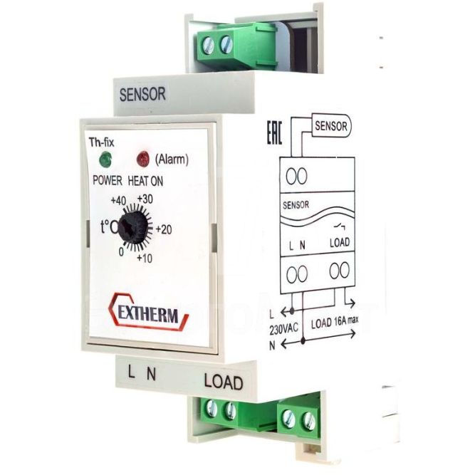 Термостат мех. для площадок; грунта; пола 16А на DIN-рейку Extherm Th-fix