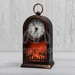 Камин светодиодный &amp;quot;Старинные часы&amp;quot; 14.7х11.7х25см с эффектом живого огня бронза батарейки 2хС (не в комплекте) USB Neon-Night 511-021