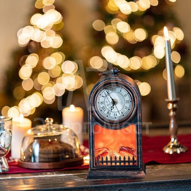 Камин светодиодный &amp;quot;Старинные часы&amp;quot; 14.7х11.7х25см с эффектом живого огня бронза батарейки 2хС (не в комплекте) USB Neon-Night 511-021