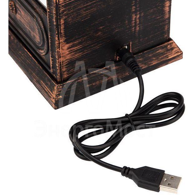 Камин светодиодный &amp;quot;Старинные часы&amp;quot; 14.7х11.7х25см с эффектом живого огня бронза батарейки 2хС (не в комплекте) USB Neon-Night 511-021