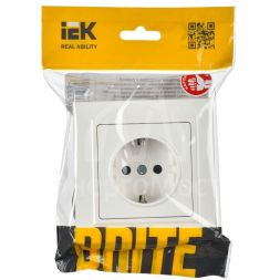 Розетка BRITE РСР14-1-0-БрБ 16А в сборе с заземл. защ. шторки бел. IEK BR-R14-16-K01-F