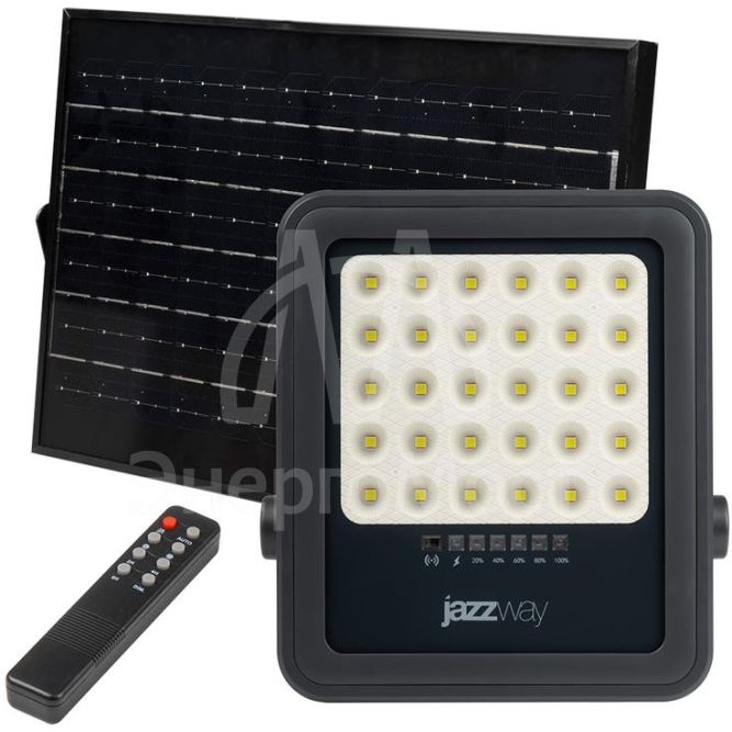 Прожектор светодиодный PFL SOLAR 02 100 6500К GR IP65 ДО с солнечн. панелью и пультом Pro+ JazzWay 5058477