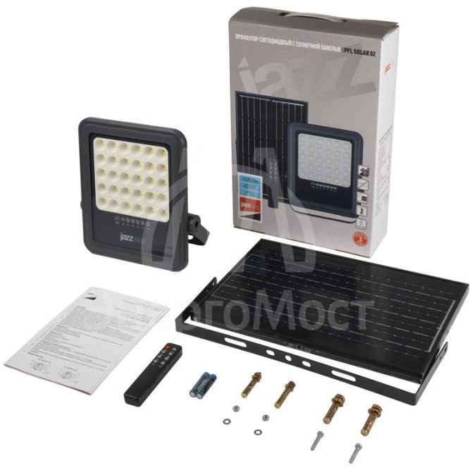 Прожектор светодиодный PFL SOLAR 02 100 6500К GR IP65 ДО с солнечн. панелью и пультом Pro+ JazzWay 5058477