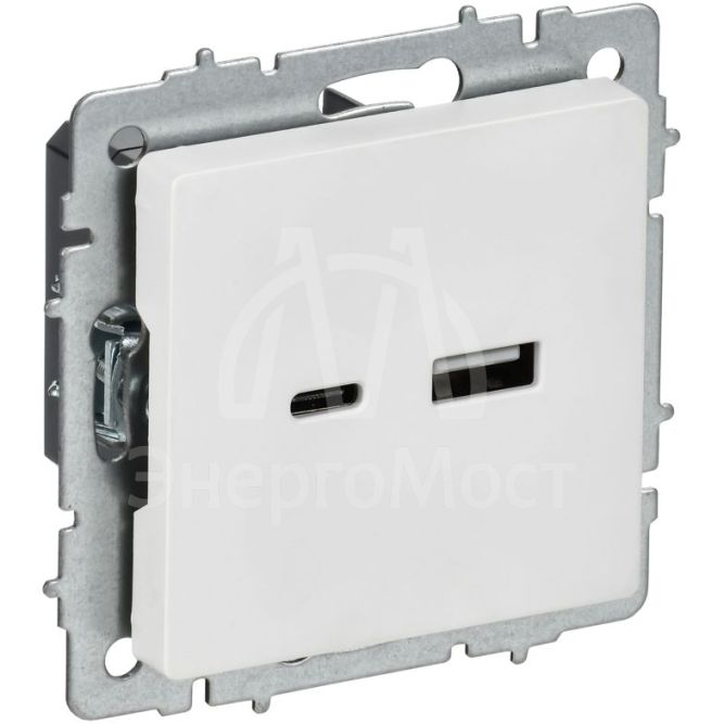 Розетка BRITE РЮ11-1-БрАБ 18Вт USB A+C механизм арктич. бел. IEK BR-U22-018-K91