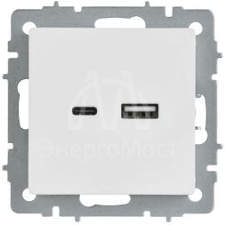 Розетка BRITE РЮ11-1-БрАБ 18Вт USB A+C механизм арктич. бел. IEK BR-U22-018-K91