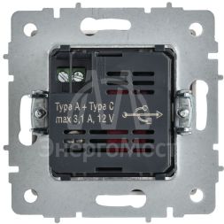 Розетка BRITE РЮ11-1-БрАБ 18Вт USB A+C механизм арктич. бел. IEK BR-U22-018-K91