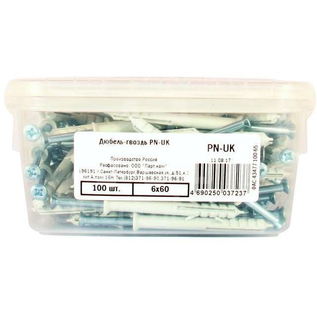 Дюбель-гвоздь PN-UK 6х60 контейнер нейлон (уп.100шт) Партнер 44912