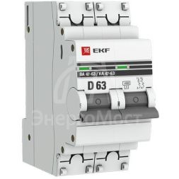Выключатель автоматический модульный 2п D 63А 4.5кА ВА 47-63 PROxima EKF mcb4763-2-63D-pro