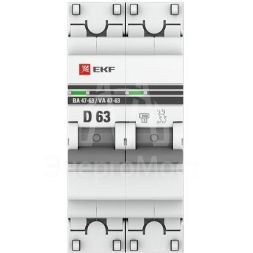 Выключатель автоматический модульный 2п D 63А 4.5кА ВА 47-63 PROxima EKF mcb4763-2-63D-pro