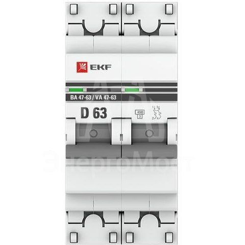 Выключатель автоматический модульный 2п D 63А 4.5кА ВА 47-63 PROxima EKF mcb4763-2-63D-pro