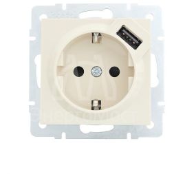 Розетка 1-м СП Vesna с заземл. с заряд. устройством USB механизм крем. LEZARD 742-0388-181