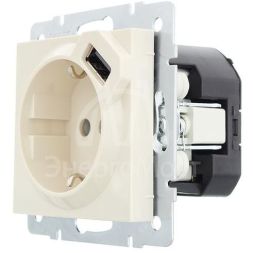Розетка 1-м СП Vesna с заземл. с заряд. устройством USB механизм крем. LEZARD 742-0388-181