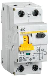 Выключатель автоматический дифференциального тока 2п (1P+N) C 32А 30мА тип A 6кА АВДТ-32 IEK MAD22-5-032-C-30