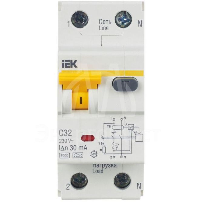 Выключатель автоматический дифференциального тока 2п (1P+N) C 32А 30мА тип A 6кА АВДТ-32 IEK MAD22-5-032-C-30