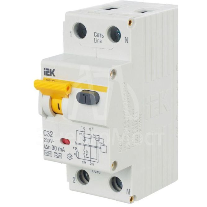 Выключатель автоматический дифференциального тока 2п (1P+N) C 32А 30мА тип A 6кА АВДТ-32 IEK MAD22-5-032-C-30