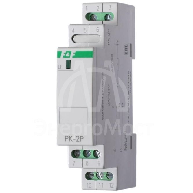 Реле промежуточное PK-2P/Un (монтаж на DIN-рейке 35мм 24В AC/DC 2х8А 2P IP20) F&amp;amp;F EA06.001.008