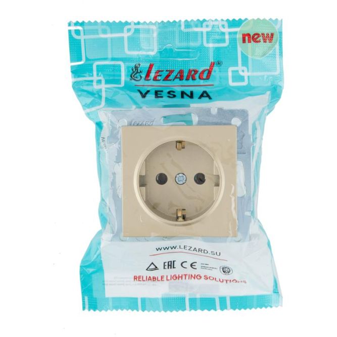 Розетка VESNA с заземл. ПБТ зол. LEZARD 742-3688-122B