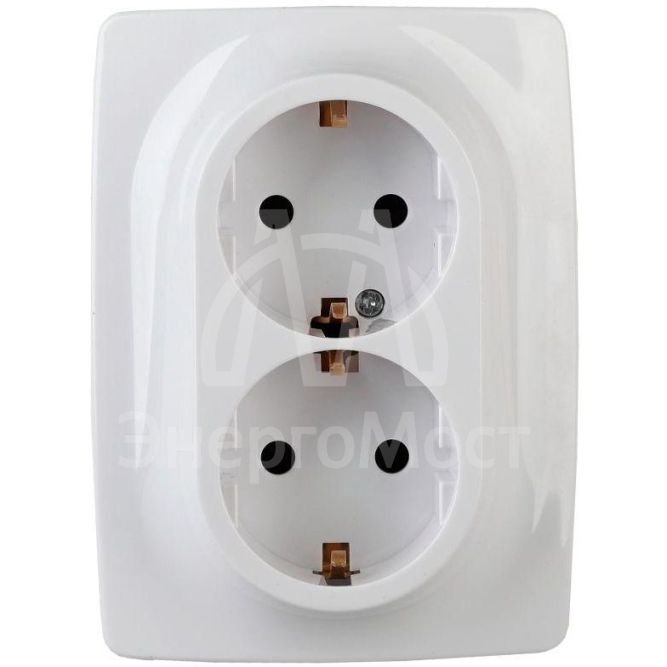 Розетка 2-м СП Эра12 12-2106-01 16А IP20 16AX 250В 2х2P+E Schuko бел. Эра Б0031228