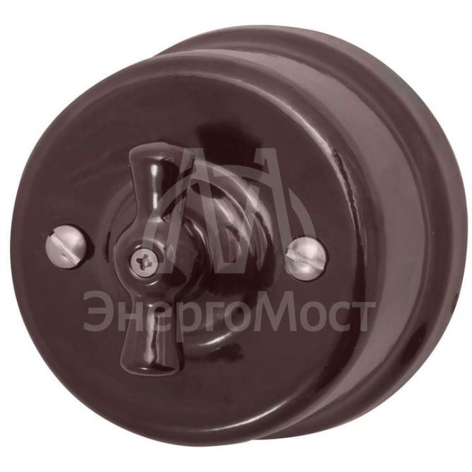 Выключатель поворотный 1-кл ОП ретро керамика корич. Bironi B1-200-02