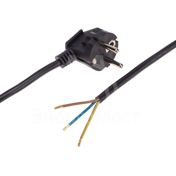Шнур электрический с угловой вилкой 10А 2500Вт ПВС 3х1.0кв.мм 3м черн. Rexant 11-1320