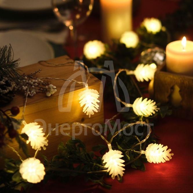 Гирлянда светодиодная &amp;quot;Шишки&amp;quot; 5м 30LED тепл. бел. провод прозр. с контроллером Neon-Night 303-069