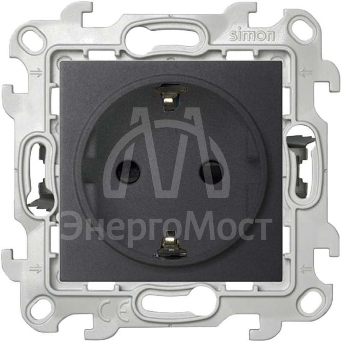 Механизм розетки 2К+З с защ. шторками Push&amp;amp;Go Simon24 графит 2420432-038